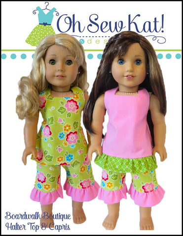Oh Sew Kat 18 Inch Modern Boardwalk Boutique Halter Top & Capris 18" Doll Clothes Pattern Pixie Faire