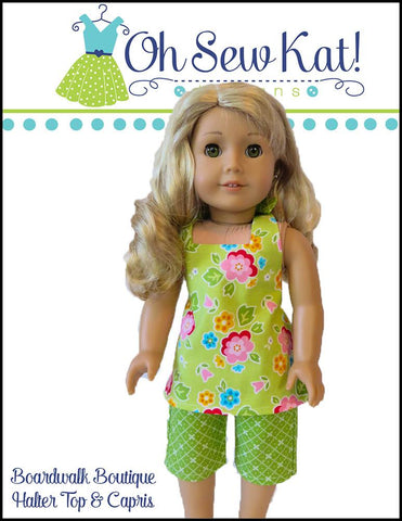 Oh Sew Kat 18 Inch Modern Boardwalk Boutique Halter Top & Capris 18" Doll Clothes Pattern Pixie Faire