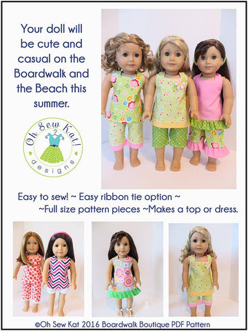 Oh Sew Kat 18 Inch Modern Boardwalk Boutique Halter Top & Capris 18" Doll Clothes Pattern Pixie Faire