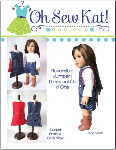 Oh Sew Kat 18 Inch Modern Jumping Jack 3 in 1 Jumper Set 18" Doll Clothes Pattern Pixie Faire