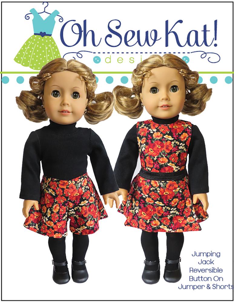Oh Sew Kat 18 Inch Modern Jumping Jack 3 in 1 Jumper Set 18" Doll Clothes Pattern Pixie Faire