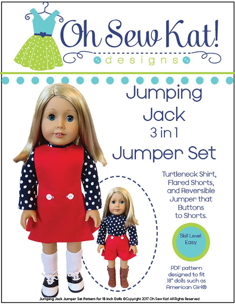 Oh Sew Kat 18 Inch Modern Jumping Jack 3 in 1 Jumper Set 18" Doll Clothes Pattern Pixie Faire