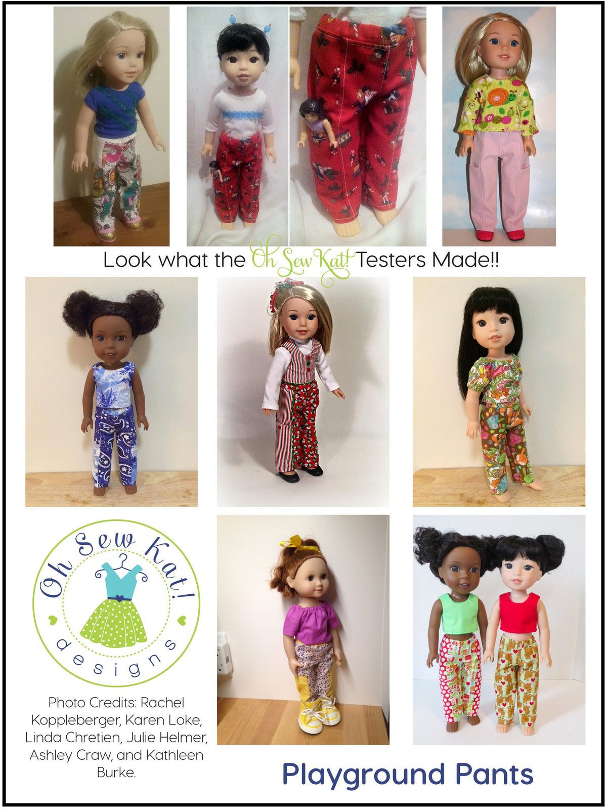 Oh Sew Kat WellieWishers Playground Pants 14.5" Doll Clothes Pattern Pixie Faire