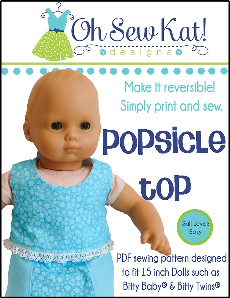 Oh Sew Kat Bitty Baby/Twin Popsicle Top 15" Baby Doll Clothes Pattern Pixie Faire