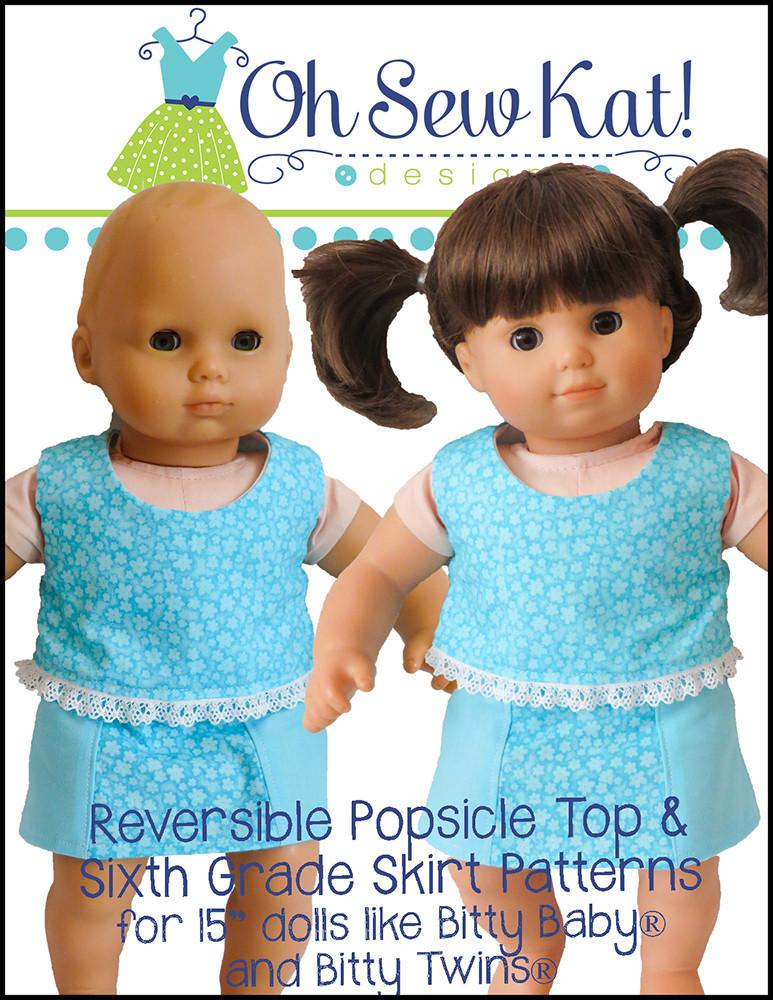 Oh Sew Kat Bitty Baby/Twin Popsicle Top 15" Baby Doll Clothes Pattern Pixie Faire