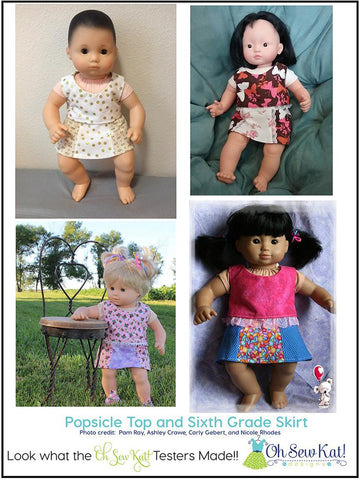 Oh Sew Kat Bitty Baby/Twin Popsicle Top 15" Baby Doll Clothes Pattern Pixie Faire