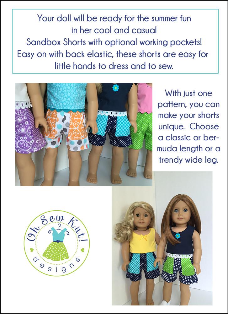 Oh Sew Kat 18 Inch Modern Sandbox Shorts 18" Doll Clothes Pixie Faire