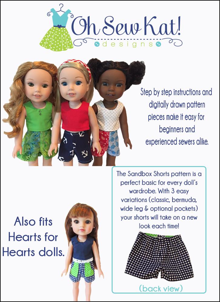 Oh Sew Kat WellieWishers Sandbox Shorts 14.5" Doll Clothes Pattern Pixie Faire