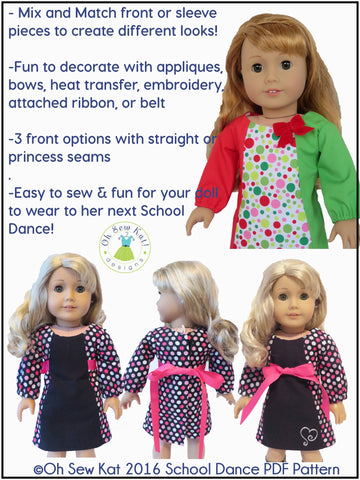 Oh Sew Kat 18 Inch Modern School Dance Dress 18" Doll Clothes Pattern Pixie Faire