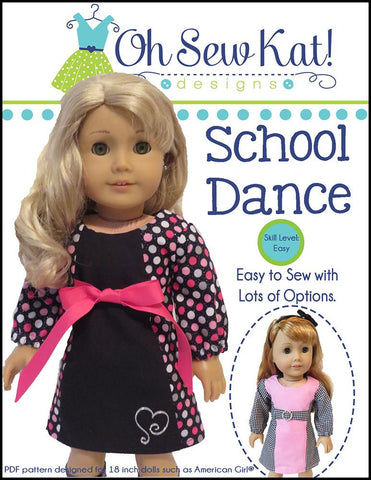 Oh Sew Kat 18 Inch Modern School Dance Dress 18" Doll Clothes Pattern Pixie Faire