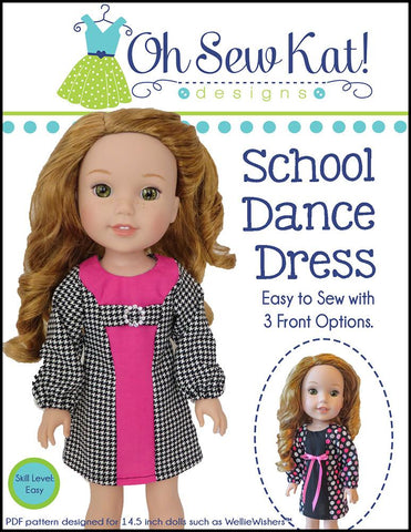 Oh Sew Kat WellieWishers School Dance Dress 14.5" Doll Clothes Pattern Pixie Faire