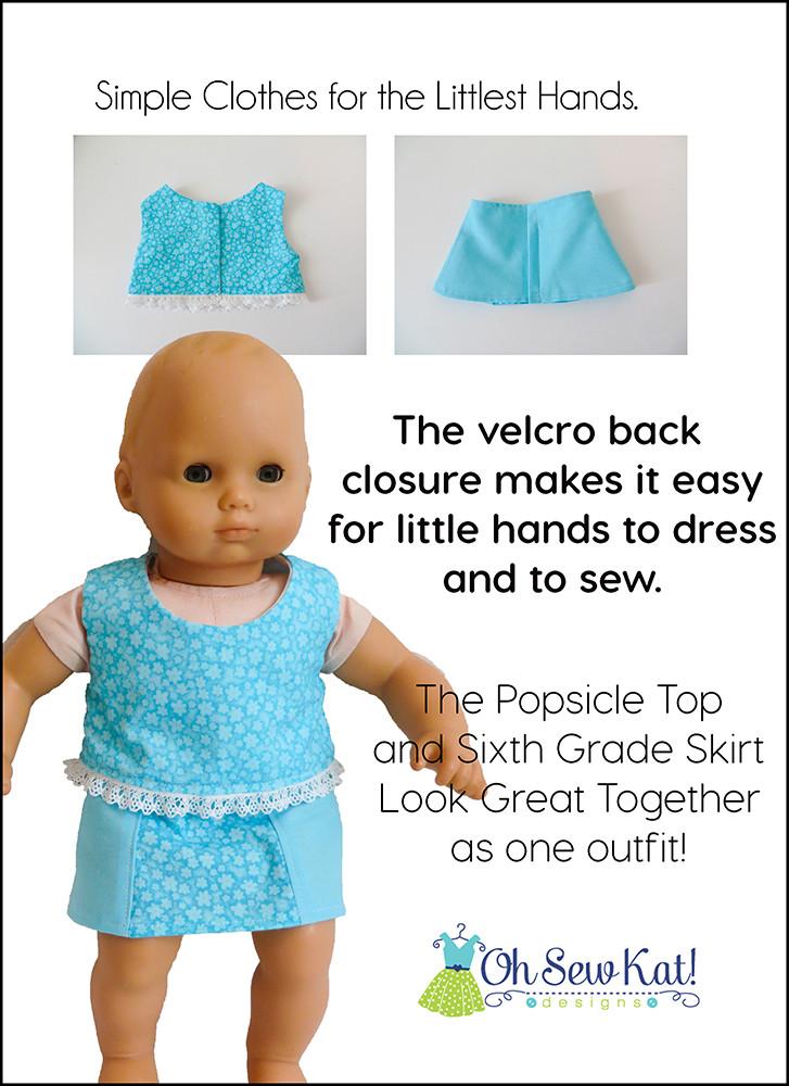 Oh Sew Kat Bitty Baby/Twin Sixth Grade Skirt 15" Baby Doll Clothes Pattern Pixie Faire
