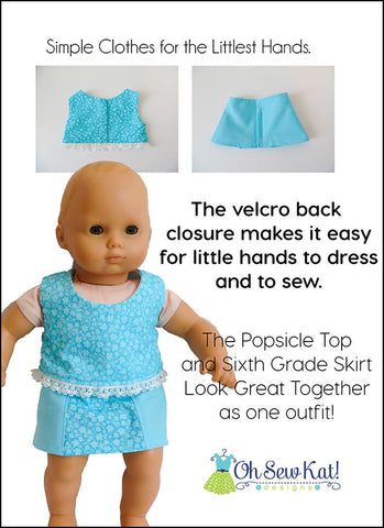 Oh Sew Kat Bitty Baby/Twin Popsicle Top 15" Baby Doll Clothes Pattern Pixie Faire