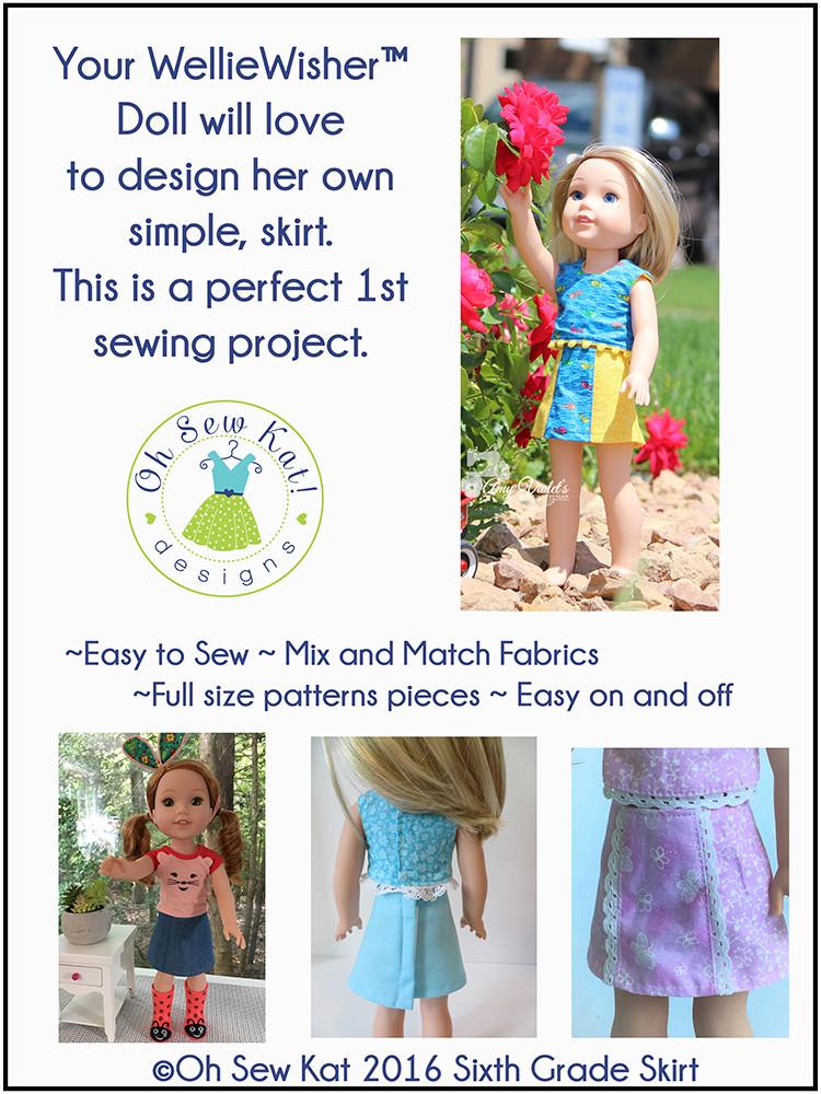 Oh Sew Kat WellieWishers Sixth Grade Skirt 14.5" Doll Clothes Pattern Pixie Faire