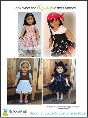 Oh Sew Kat 18 Inch Modern Sugar n Spice & Everything Nice Dress & Pinafore with Dress Up Accessories 18" Doll Clothes Pattern Pixie Faire