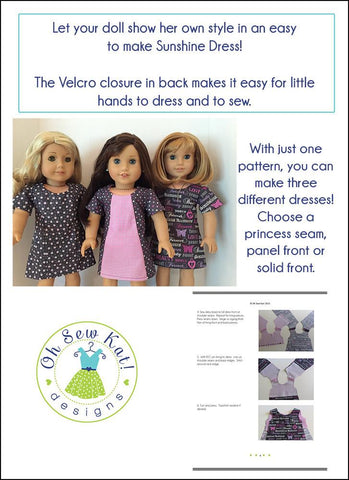 Oh Sew Kat 18 Inch Modern Sunshine Dress 18" Doll Clothes Pattern Pixie Faire