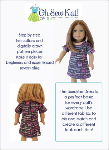 Oh Sew Kat 18 Inch Modern Sunshine Dress 18" Doll Clothes Pattern Pixie Faire