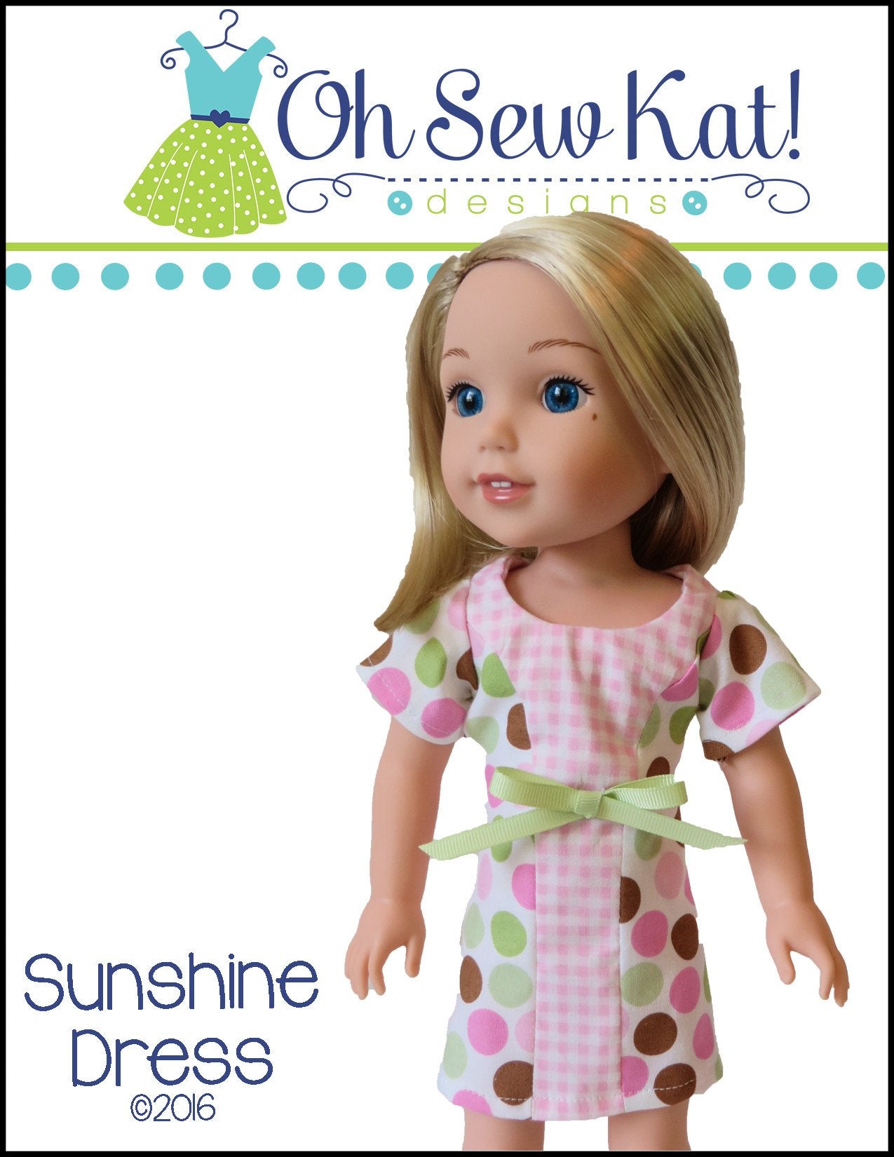 Oh Sew Kat WellieWishers Sunshine Dress 14.5" Doll Clothes Pattern Pixie Faire