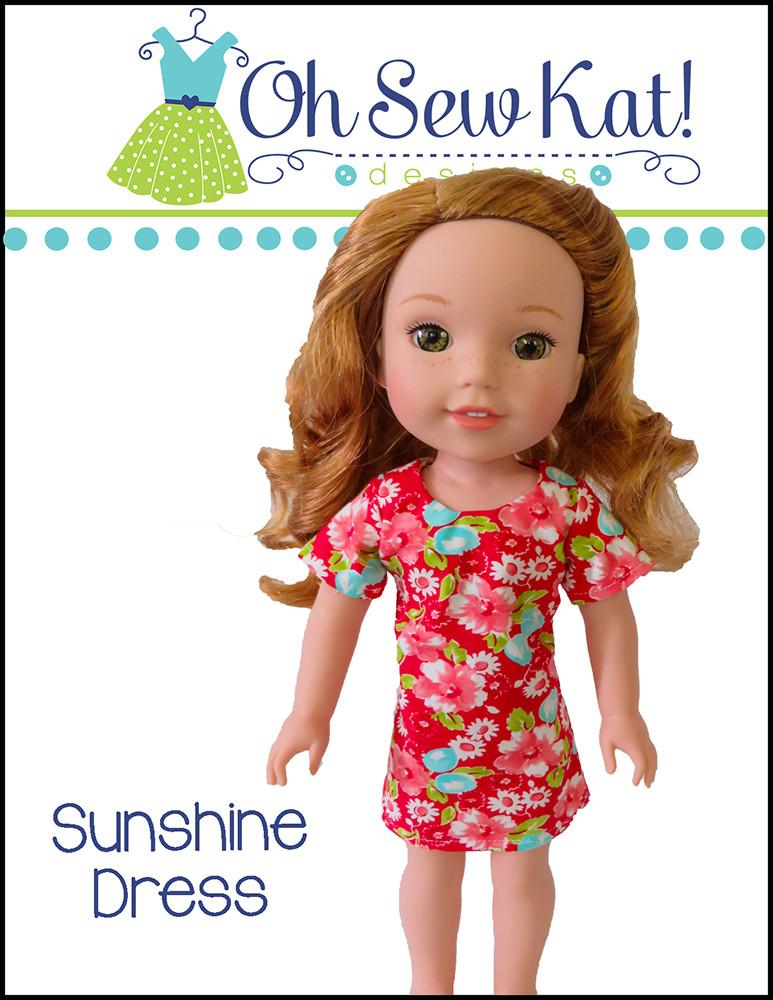 Oh Sew Kat WellieWishers Sunshine Dress 14.5" Doll Clothes Pattern Pixie Faire