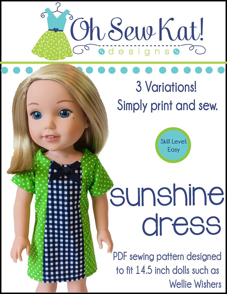 Oh Sew Kat WellieWishers Sunshine Dress 14.5" Doll Clothes Pattern Pixie Faire