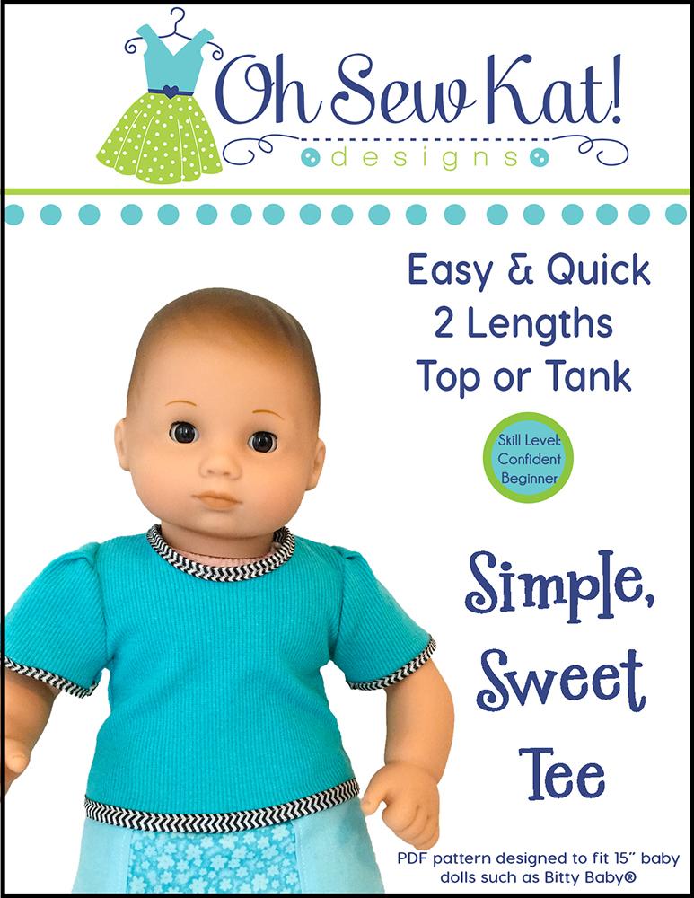 Oh Sew Kat Bitty Baby/Twin Simple Sweet Tee 15" Baby Doll Clothes Pattern Pixie Faire