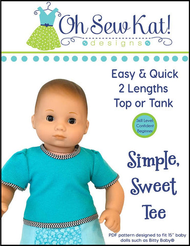 Oh Sew Kat Bitty Baby/Twin Simple Sweet Tee 15" Baby Doll Clothes Pattern Pixie Faire