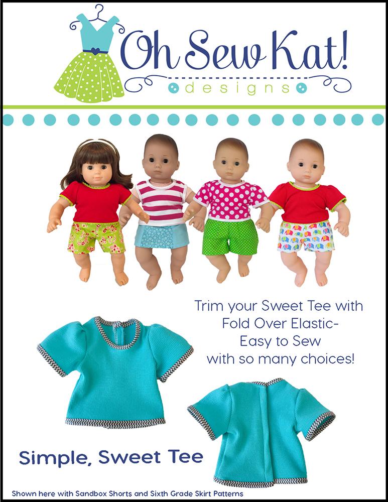 Oh Sew Kat Bitty Baby/Twin Simple Sweet Tee 15" Baby Doll Clothes Pattern Pixie Faire