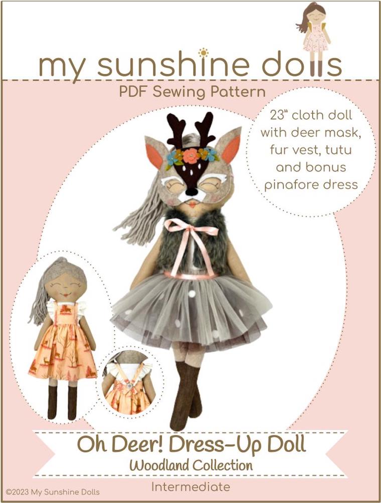 My Sunshine Dolls Cloth Doll Oh Deer! Dress Up Doll 23" Cloth Doll Pattern Bundle Options Pixie Faire