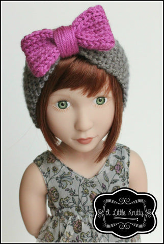 A Little Knitty Knitting Olivia Earwarmer with Bow Knitting Pattern for Girls and 14-16" Dolls Pixie Faire