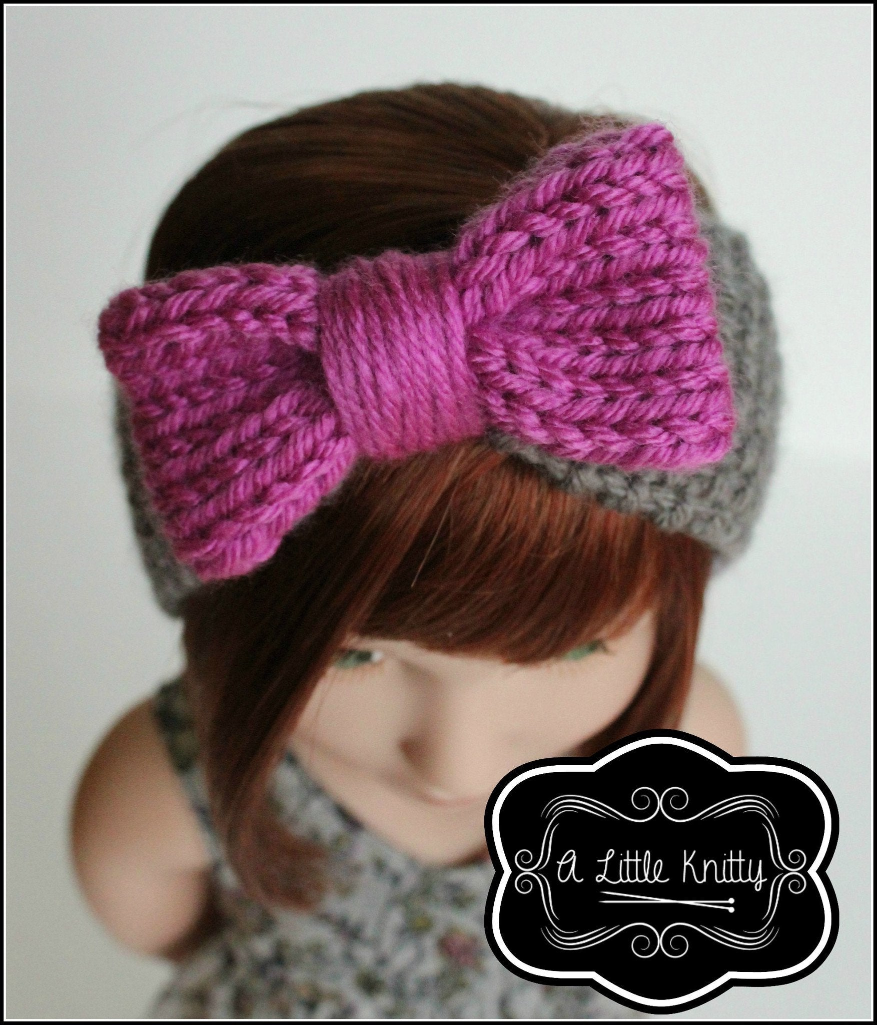 A Little Knitty Knitting Olivia Earwarmer with Bow Knitting Pattern for Girls and 14-16" Dolls Pixie Faire