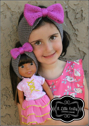 A Little Knitty Knitting Olivia Earwarmer with Bow Knitting Pattern for Girls and 14-16" Dolls Pixie Faire