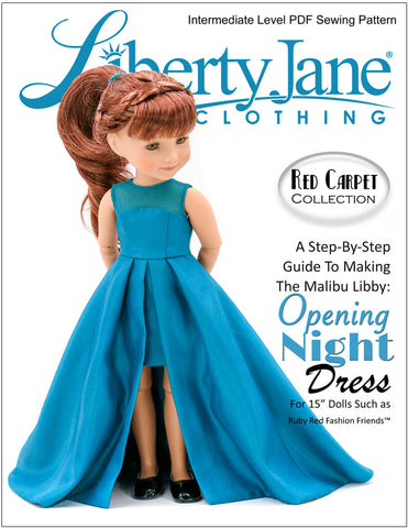 Liberty Jane Opening Night Dress Doll Clothes Pattern For 15" Ruby Red Fashion Friends Dolls Pixie Faire