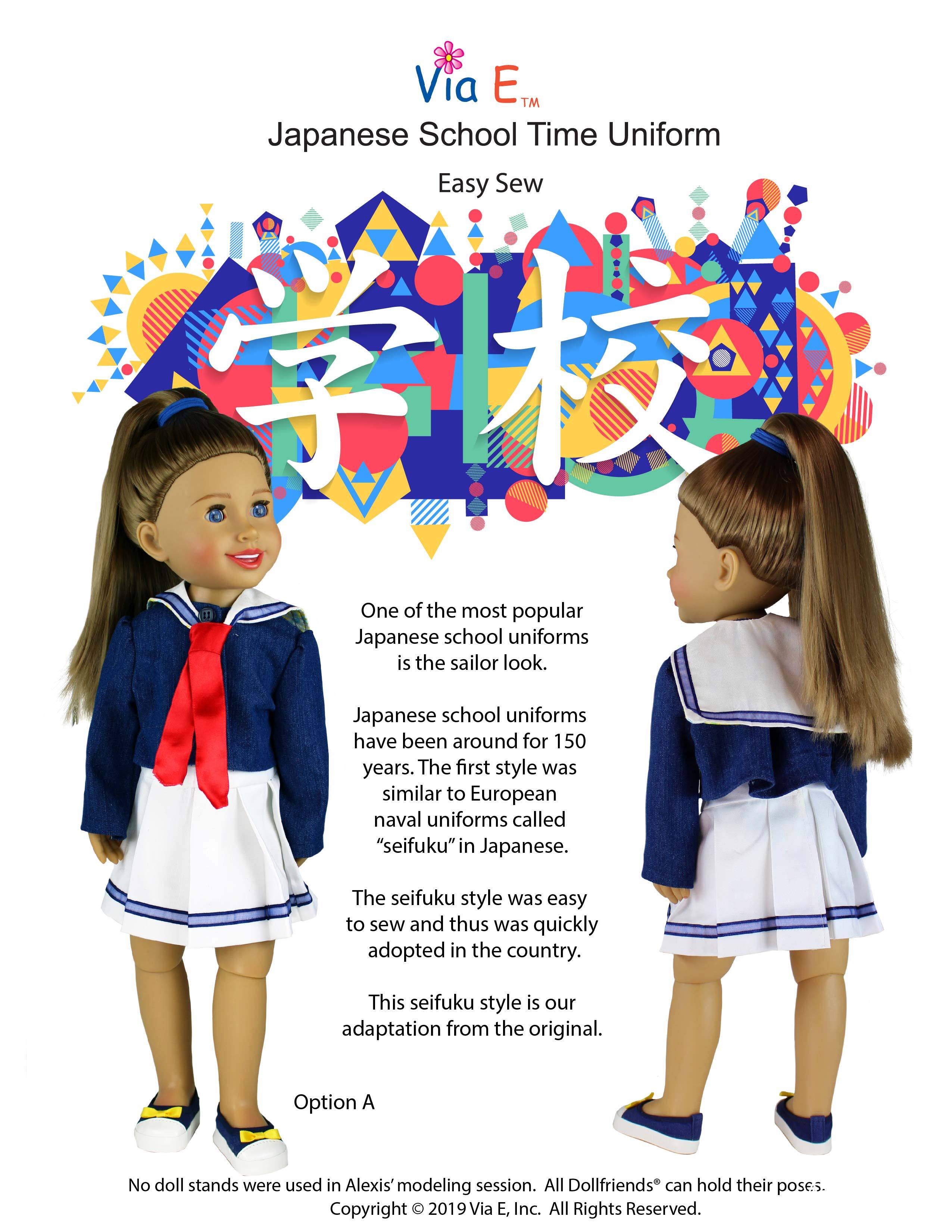 Via E Dollfriends School Time in Japan Doll Clothes Pattern For Dollfriends Pixie Faire