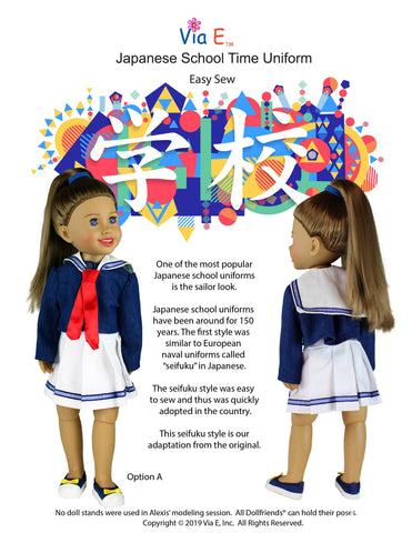 Via E Dollfriends School Time in Japan Doll Clothes Pattern For Dollfriends Pixie Faire