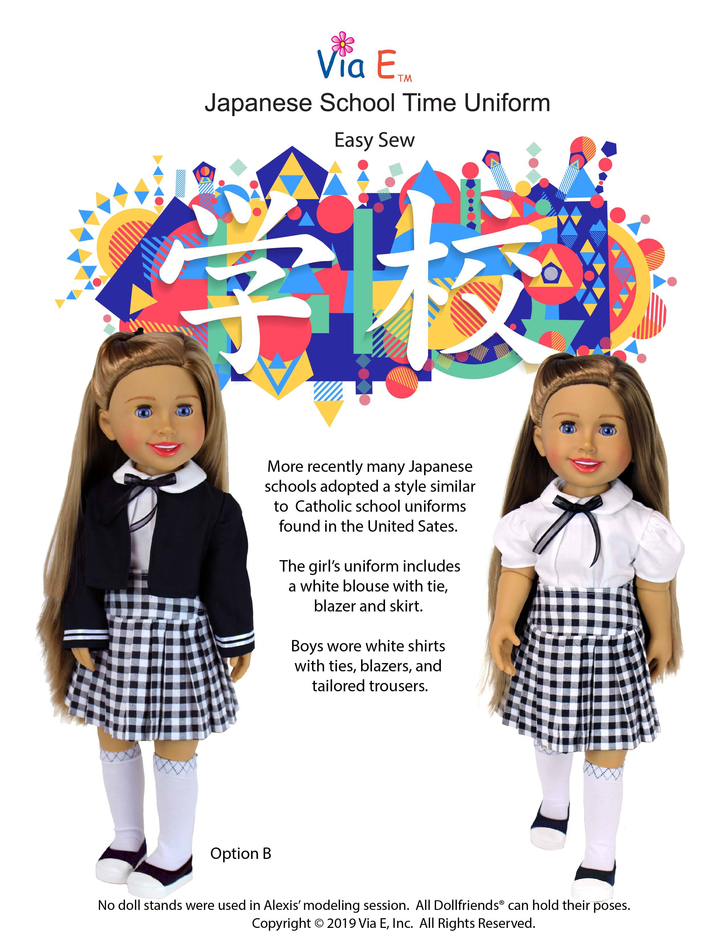 Via E Dollfriends School Time in Japan Doll Clothes Pattern For Dollfriends Pixie Faire