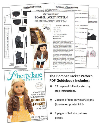 Liberty Jane 18 Inch Modern Bomber Jacket 18" Doll Clothes Pattern Pixie Faire