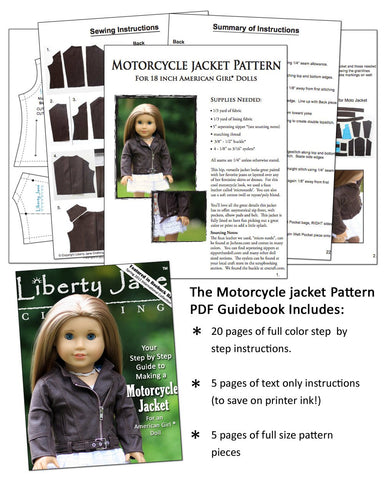 Liberty Jane 18 Inch Modern Motorcycle Jacket 18" Doll Clothes Pattern Pixie Faire