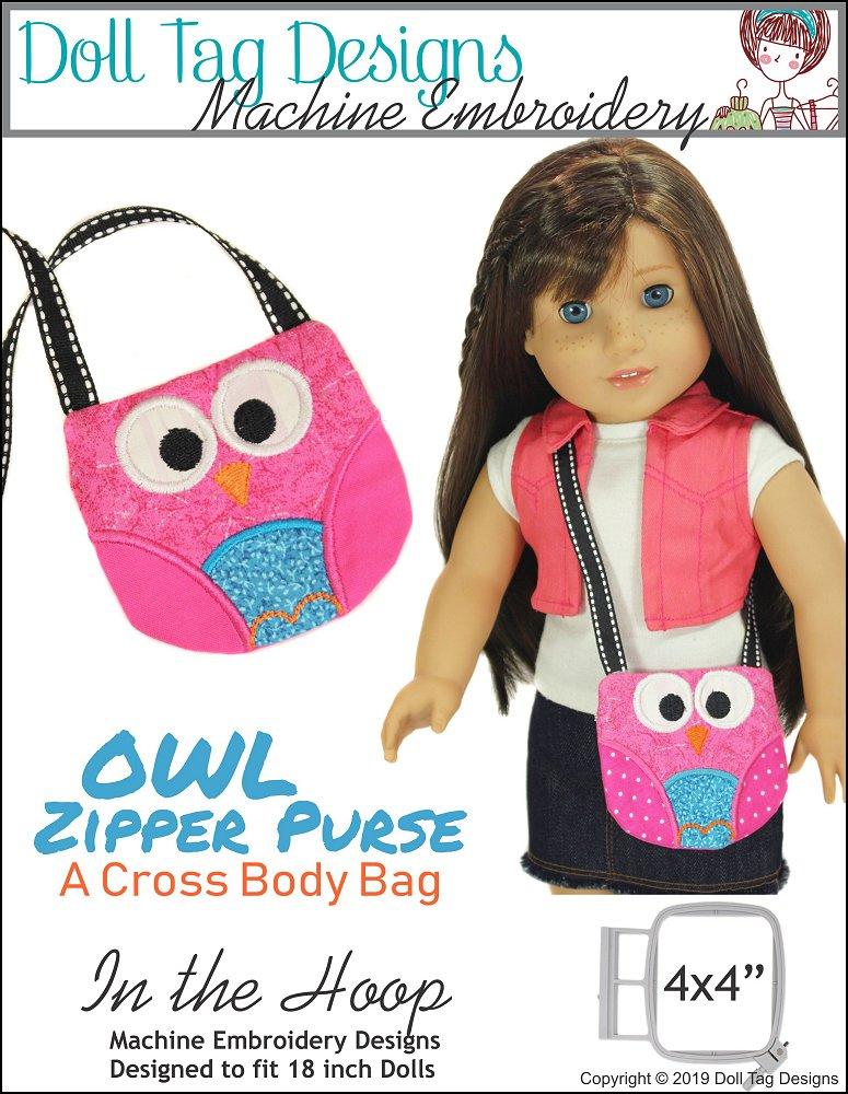 Doll Tag Clothing Machine Embroidery Design Owl Zipper Purse 18" Doll Machine Embroidery Designs Pixie Faire
