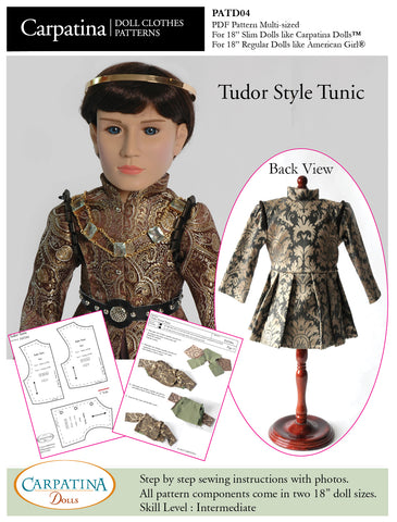 Carpatina Dolls 18 Inch Boy Doll Tudor Style Tunic Multi-sized Pattern for Regular and Slim 18" Boy Dolls Pixie Faire