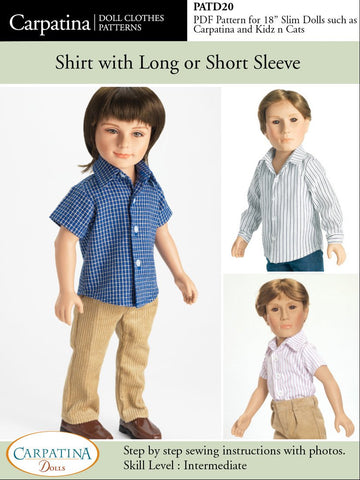 Carpatina Dolls Kidz n Cats Shirt with Long and Short Sleeves Pattern for Slim 18" Boy Dolls Pixie Faire