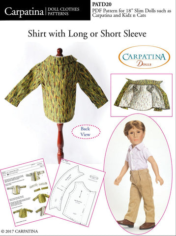 Carpatina Dolls Kidz n Cats Shirt with Long and Short Sleeves Pattern for Slim 18" Boy Dolls Pixie Faire