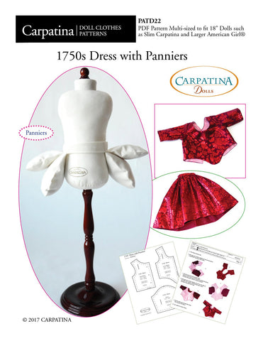 Carpatina Dolls 18 Inch Historical 1750's Dress with Panniers Multi-sized Pattern for Regular and Slim 18" Dolls Pixie Faire