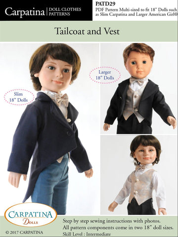 Carpatina Dolls 18 Inch Boy Doll Tailcoat and Vest Multi-sized Pattern for Regular and Slim 18" Boy Dolls Pixie Faire