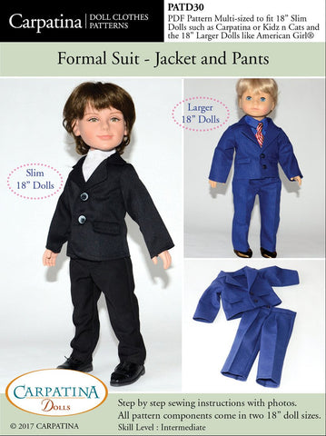 Carpatina Dolls 18 Inch Boy Doll Formal Suit - Jacket and Pants Multi-sized Pattern for Regular and Slim 18" Boy Dolls Pixie Faire