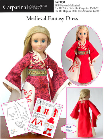 Carpatina Dolls 18 Inch Modern Medieval Fantasy Dress Multi-sized Doll Clothes Pattern for Regular and Slim 18" Dolls Pixie Faire