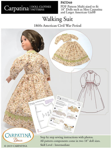 Carpatina Dolls 18 Inch Historical Walking Suit - 1860s Multi-sized Pattern for Regular and Slim 18" Dolls Pixie Faire