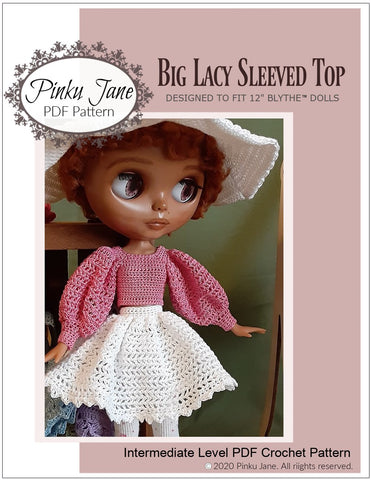 Pinku Jane Blythe/Pullip Big Lacy Sleeved Top Crochet Pattern For 12" Blythe Dolls Pixie Faire