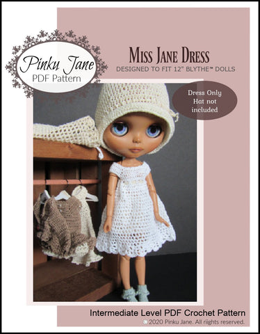 Pinku Jane Blythe/Pullip Miss Jane Dress Crochet Pattern For 12" Blythe Dolls Pixie Faire