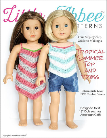 Little Abbee Crochet Tropical Summer Top and Dress Crochet Pattern 18" Dolls Pixie Faire