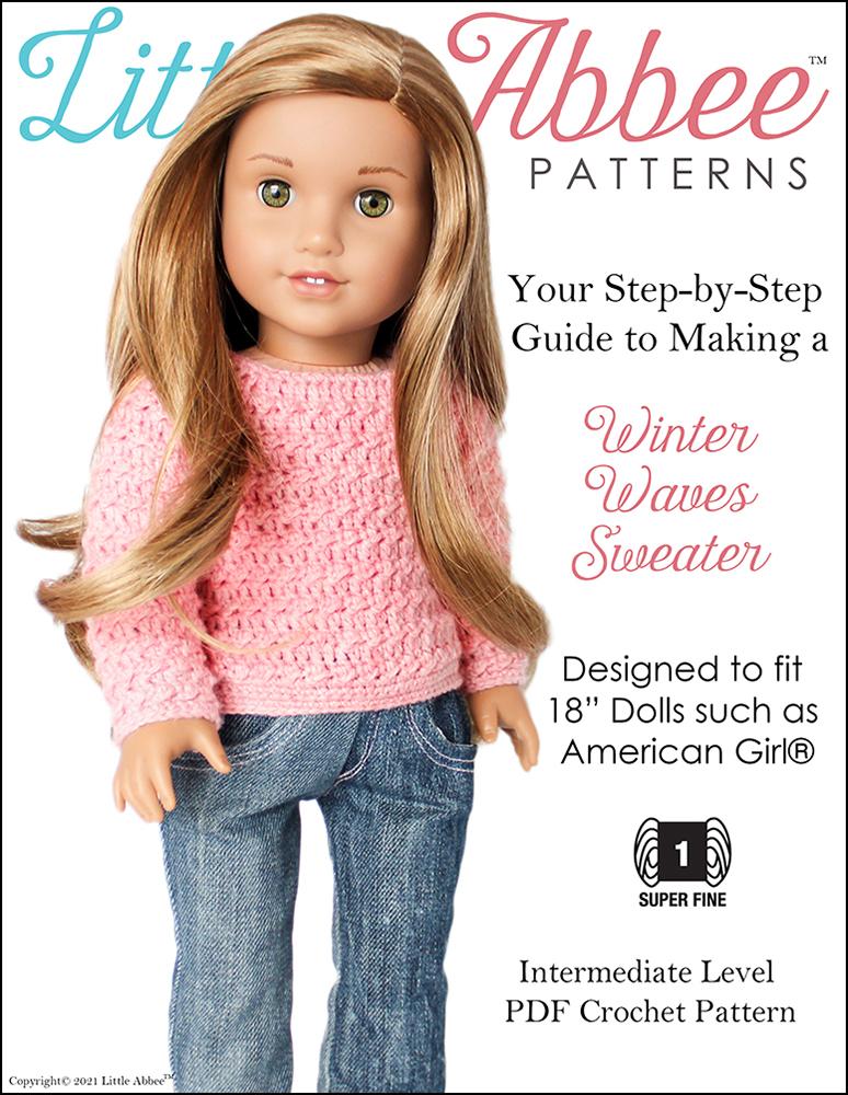 Little Abbee Crochet Winter Waves Sweater Crochet Pattern for 18 Inch Dolls Pixie Faire